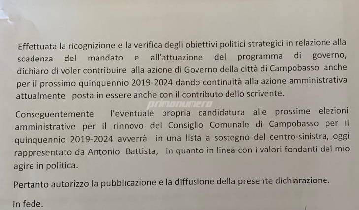 documento di fedeltà Comune Campobasso