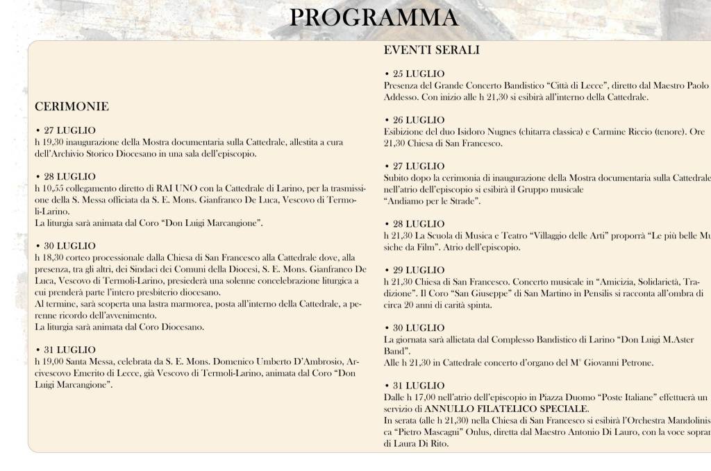 programma 700 anni cattedrale larino