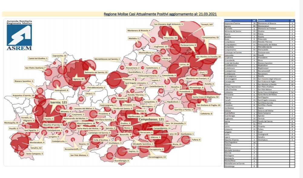 Mappa contagi comuni 21 marzo