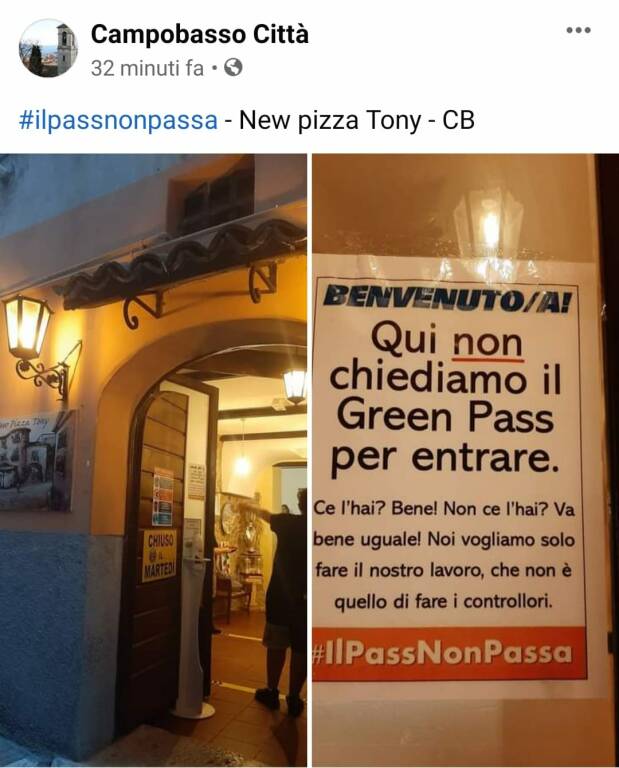 da Toby pizzeria ristorante Campobasso no green pass