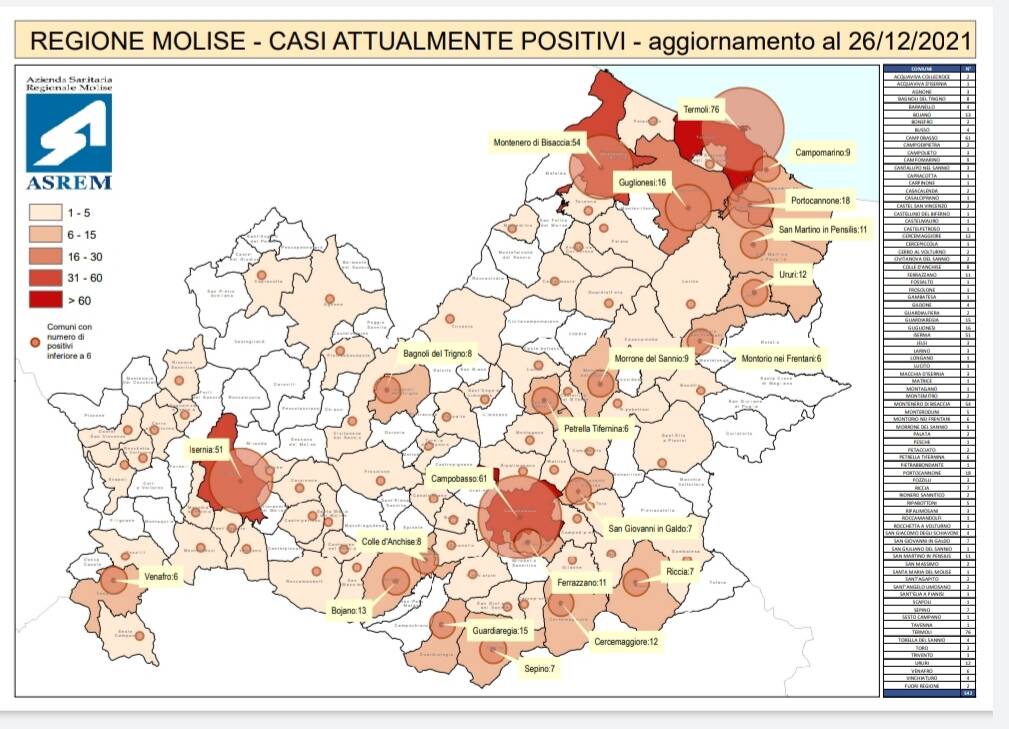 mappa contagi molise 26 dicembre 21