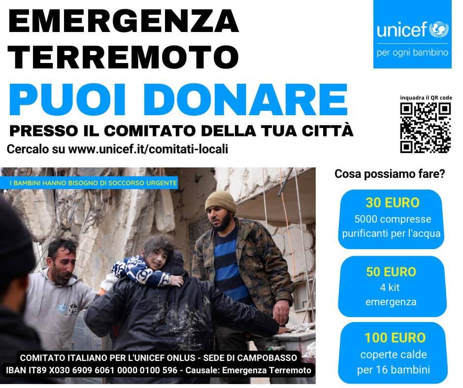 raccolta fondi Unicef Cb per la Turchia