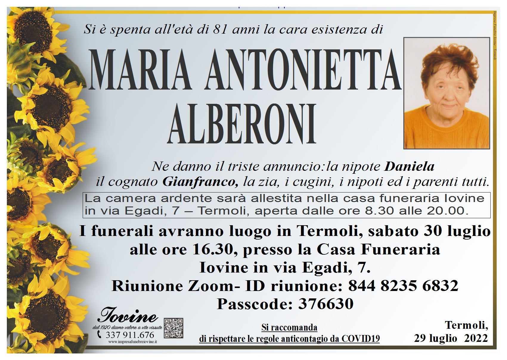ANNUNCIO: MARIA ANTONIETTA ALBERONI - Primonumero